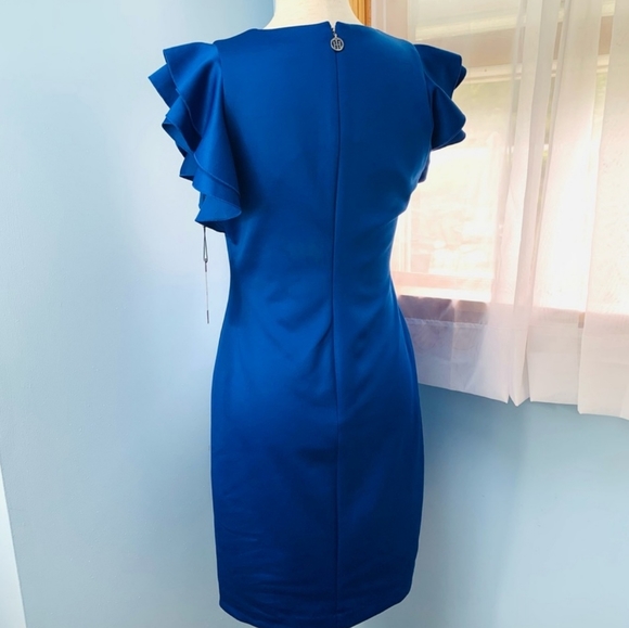 Tommy HilfigerScuba Crew Neck Flutter Ruffle Cap Sleeve Sheath Dress - Picture 7 of 7